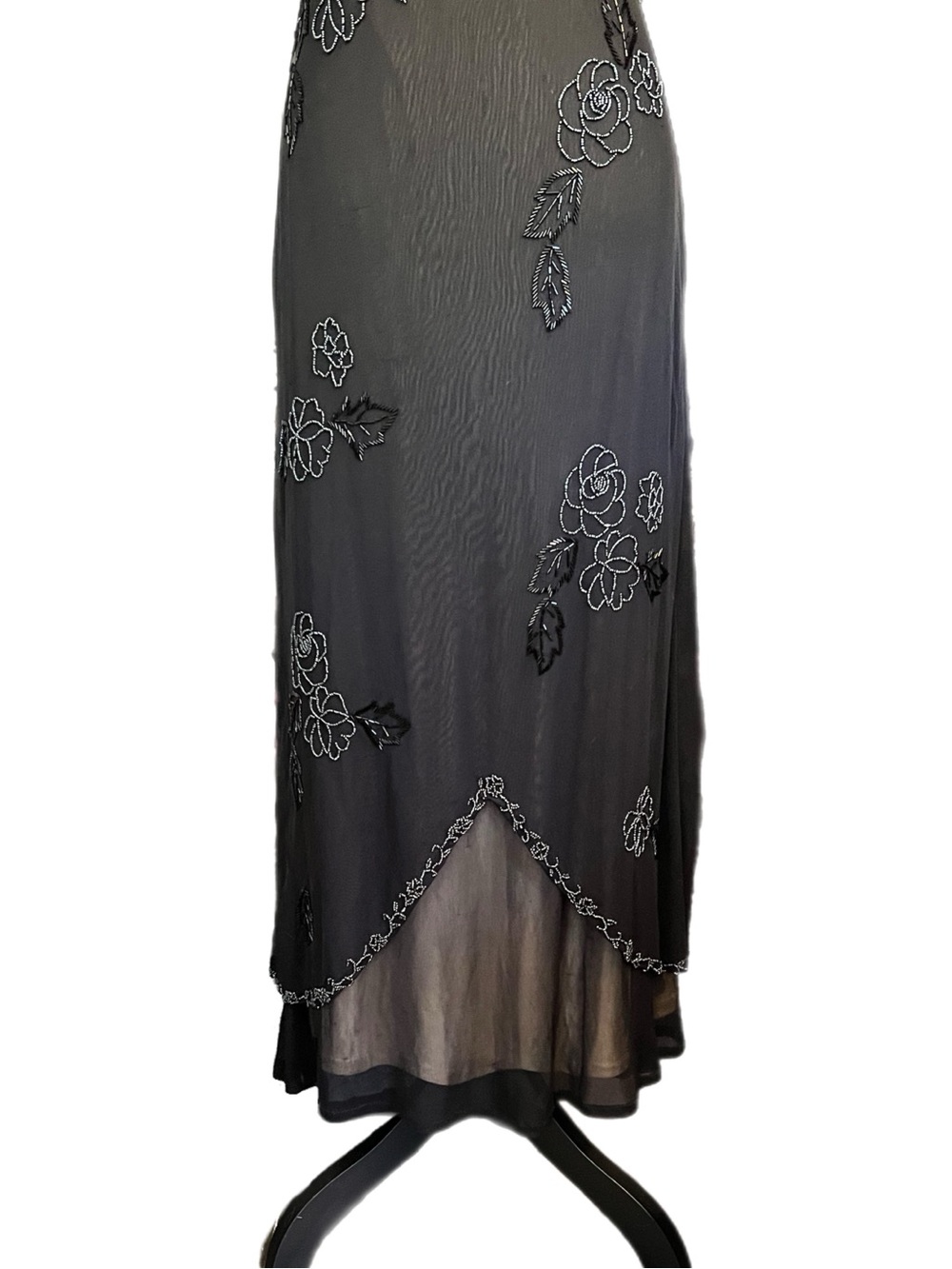 Vintage Cache Sheer Mesh Beaded Floral Formal Slip Dress - Picture 5 of 14